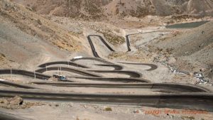 Road over the Andes between Chile and Argentina much used for road transport with lorry