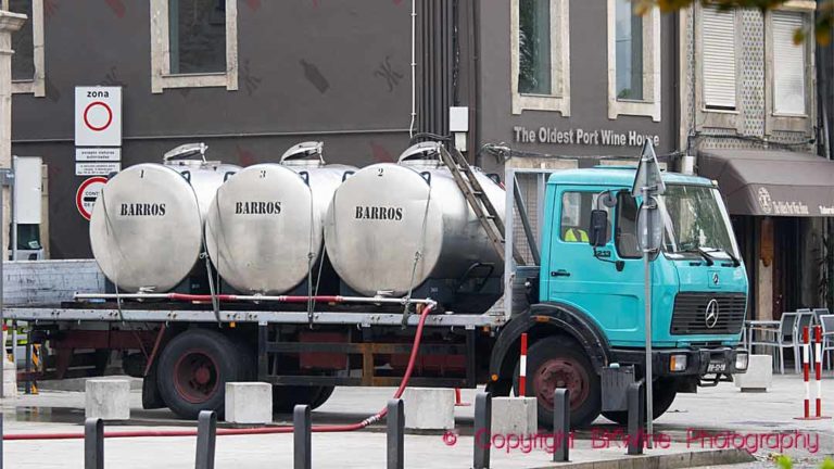 A lorry with tanks to transport wine at Barros in Vila Nova de Gaia, near Porto, in the Douro, Portugal