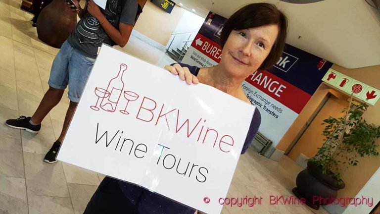 Britt Karlsson greeting a group of wine tour travellers in Cape Town, South Africa
