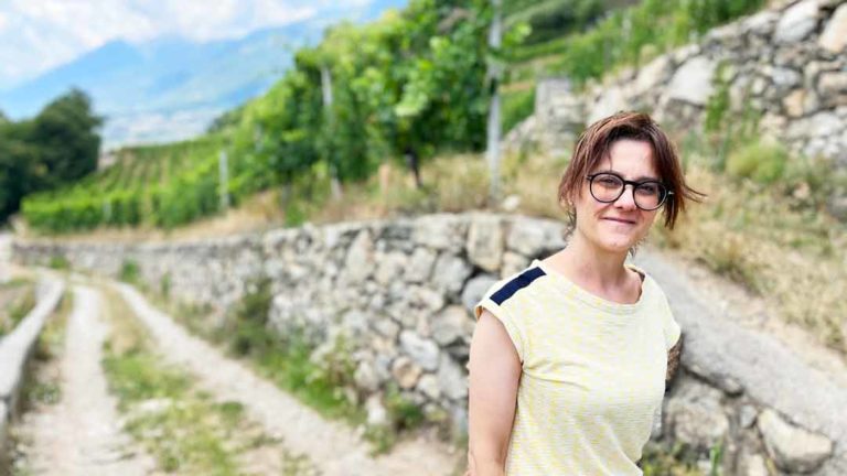 Elena Fay of THE Sandro Fay winery in the vineyard in Valtellina