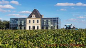 The curious Chateau Pédesclaux in Medoc, encased in glass, among the vineyards