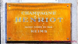A brass sign at Champagne Henriot in Reims
