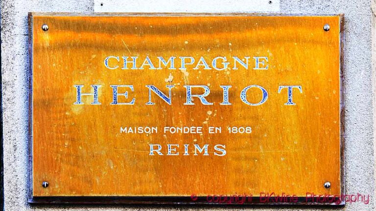 A brass sign at Champagne Henriot in Reims