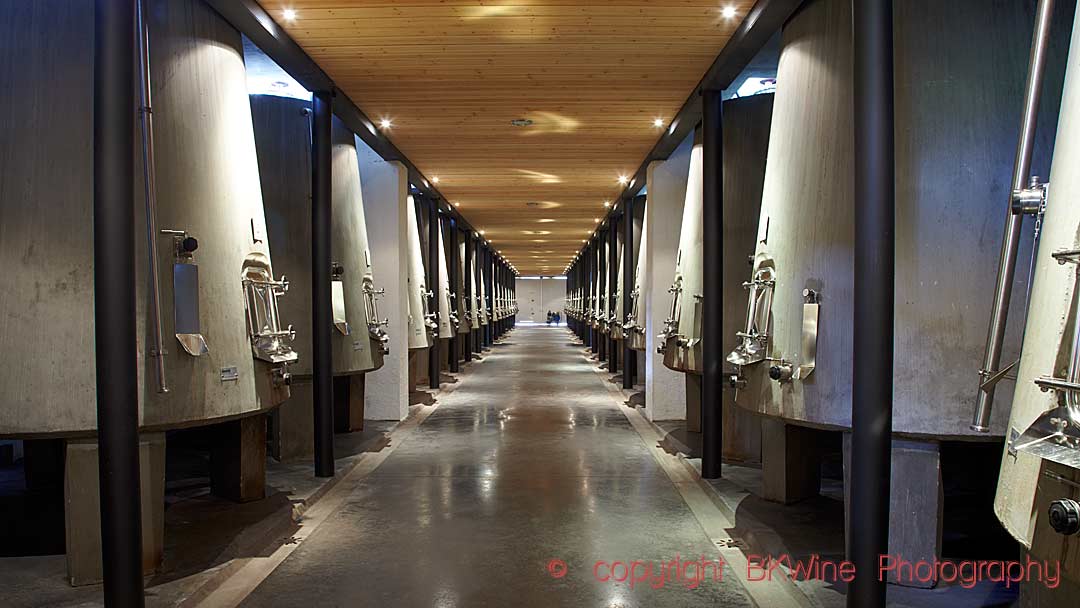 Concrete fermentation vat in one of the vat halls at Chateau Pontet Canet, Pauillac, Bordeaux