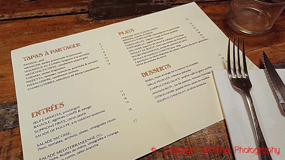 The menu, Valma Brasserie Provencale, restaurant, Paris