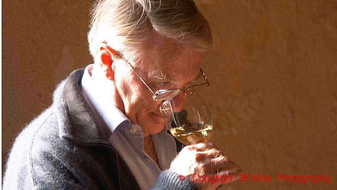 A person smelling a wine in a glass