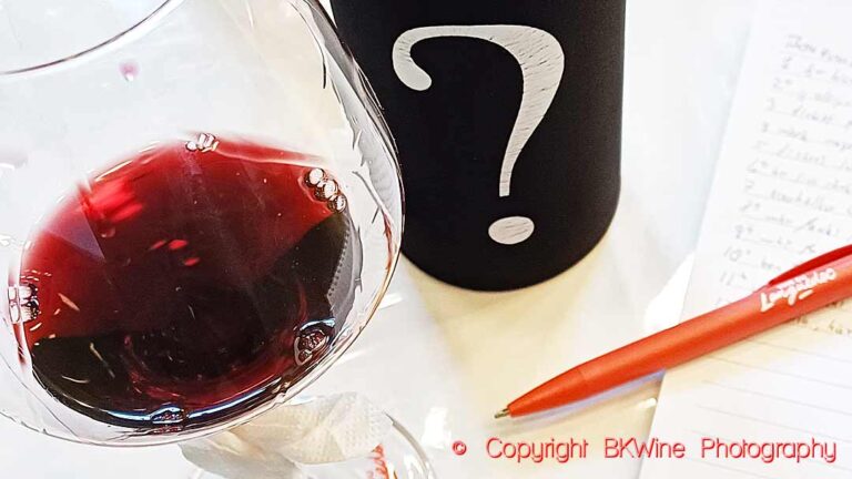 Tasting blind with a wine hidden in a sock with a question mark
