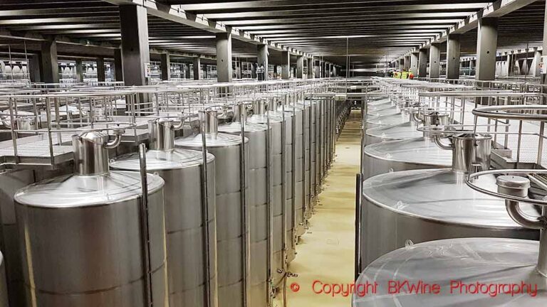 Fermentation tanks at a big winery in Rioja, Spain