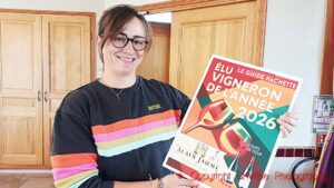 Helene Jaume of Domaine Alain Jaume, Rhone Valley, with award from Guide Hachette